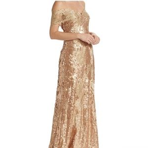 Rene Ruiz Collection Sequined Off-The-Shoulder Gown